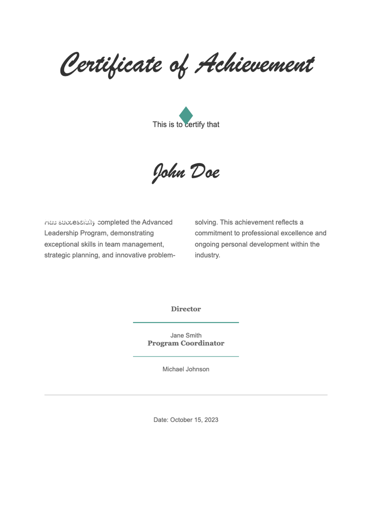 Modern certificate of achievement with teal and gray design_variant_1